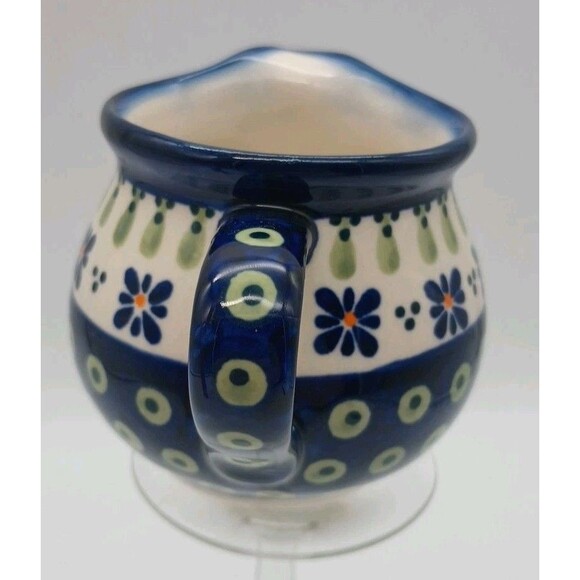3” Boleslawiec Polish Pottery Small Creamer Pitcher Hand Made Poland Blue Green - Picture 4 of 7